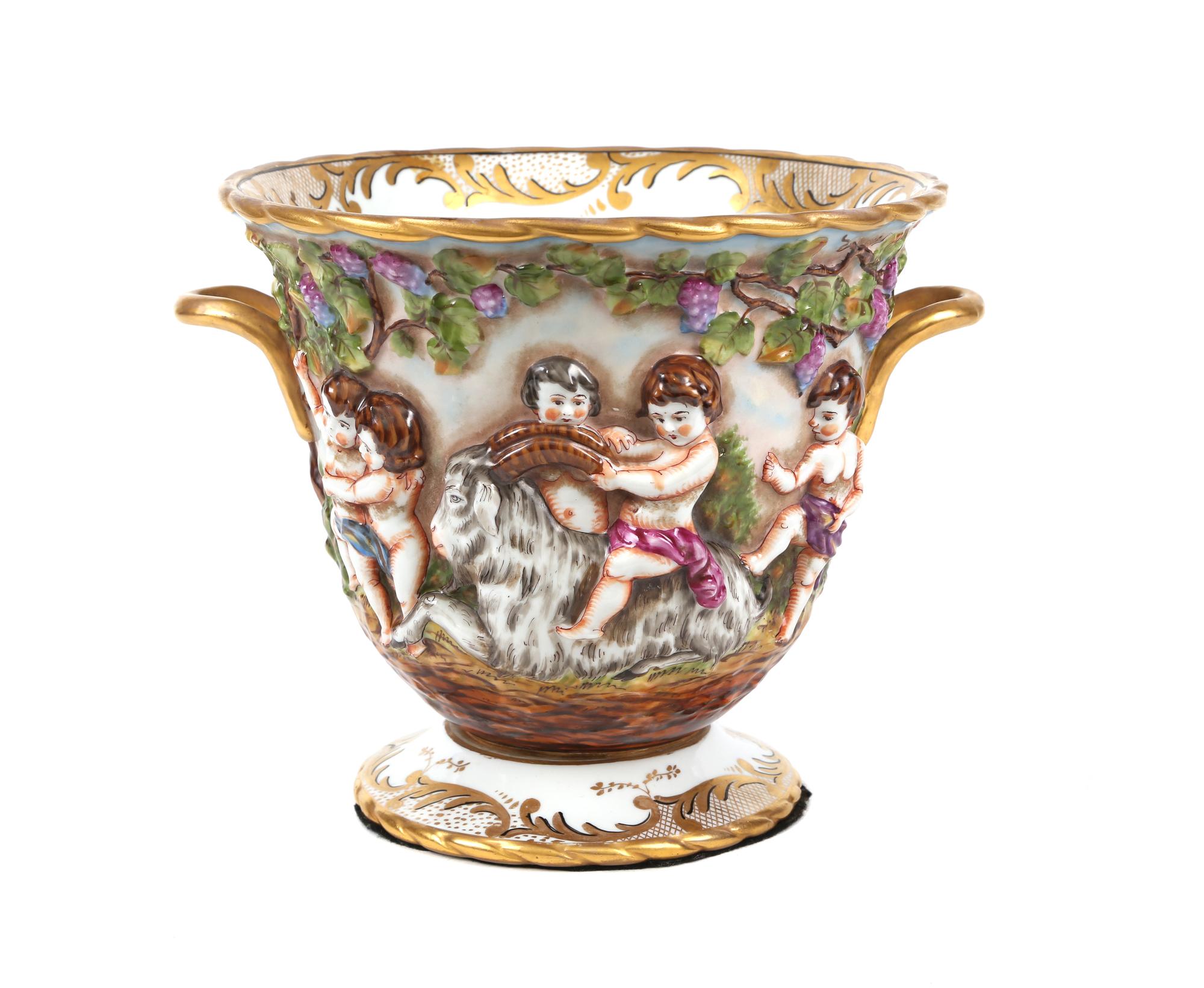 A Capo-di-Monte Porcelain Jardinière Height 8 inches. — 19TH CENTURY