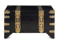 A Chinese or Korean Export Lacquer-Finished Brass Mounted Trunk