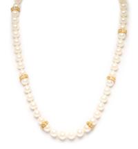 A Yellow Gold, Cultured Pearl and Diamond Necklace, 24.60 dwts.