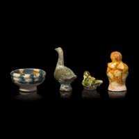 Four Chinese Glazed Pottery Miniatures, Tang Dynasty 唐 三彩袖珍器四件
