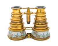 A Pair of French Enameled Opera Glasses, Width 4 1/2 inches.