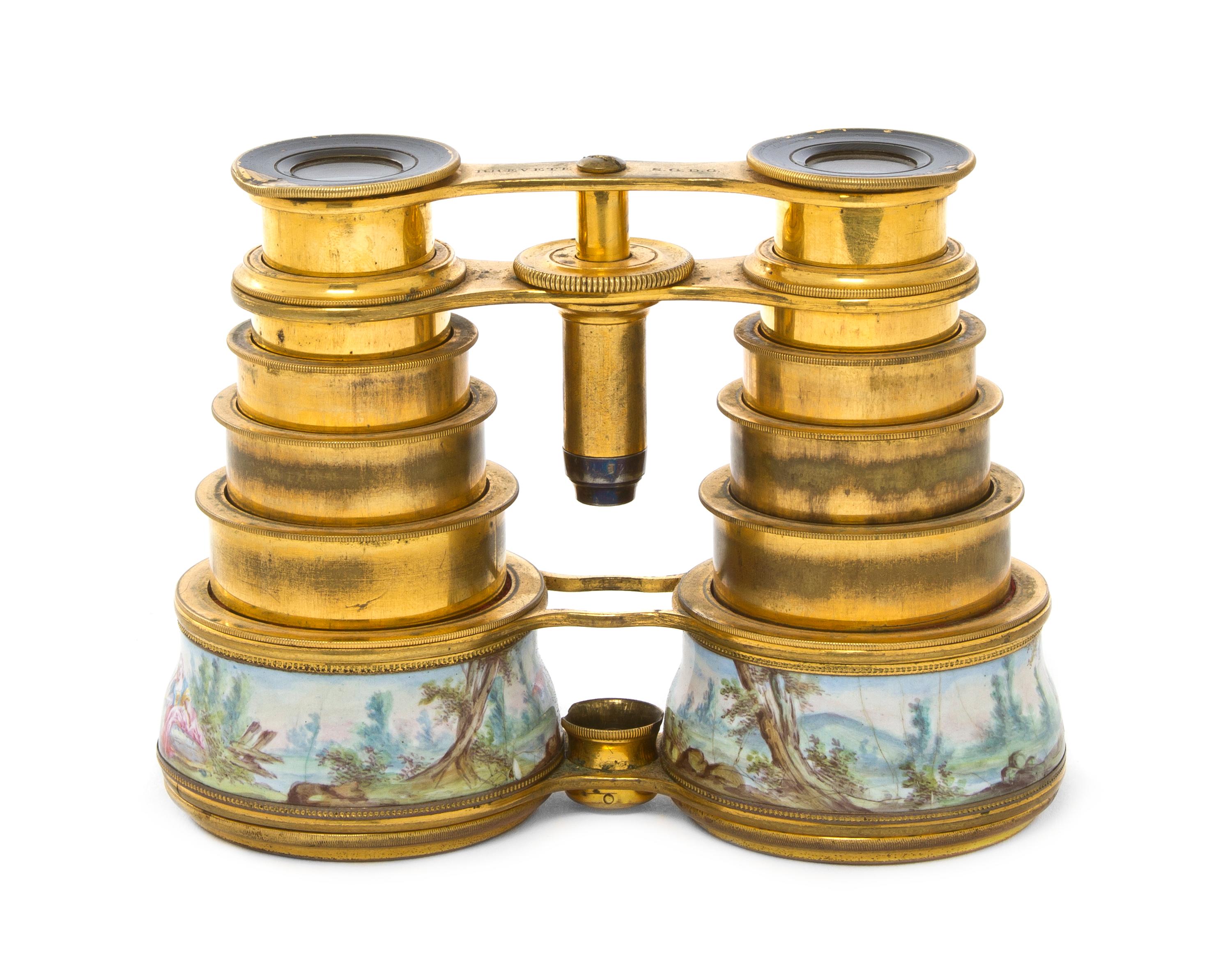 A Pair of French Enameled Opera Glasses, Width 4 1/2 inches.