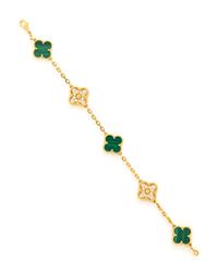VAN CLEEF AND ARPELS, YELLOW GOLD, MALACHITE, AND DIAMOND 'VINTAGE ALHAMBRA' BRACELET