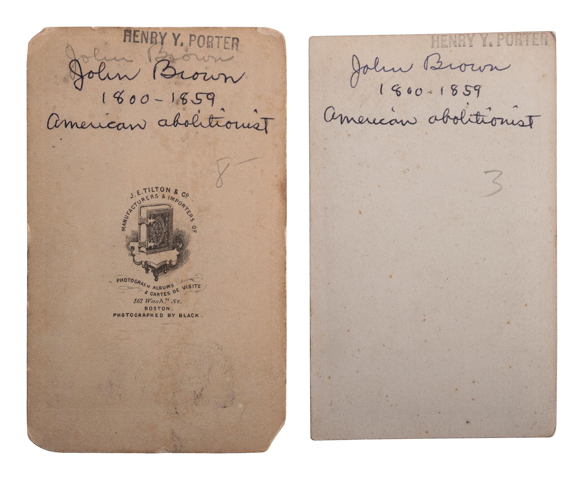[SLAVERY & ABOLITION]. 2 CDVs featuring engraved portraits of John Brown.