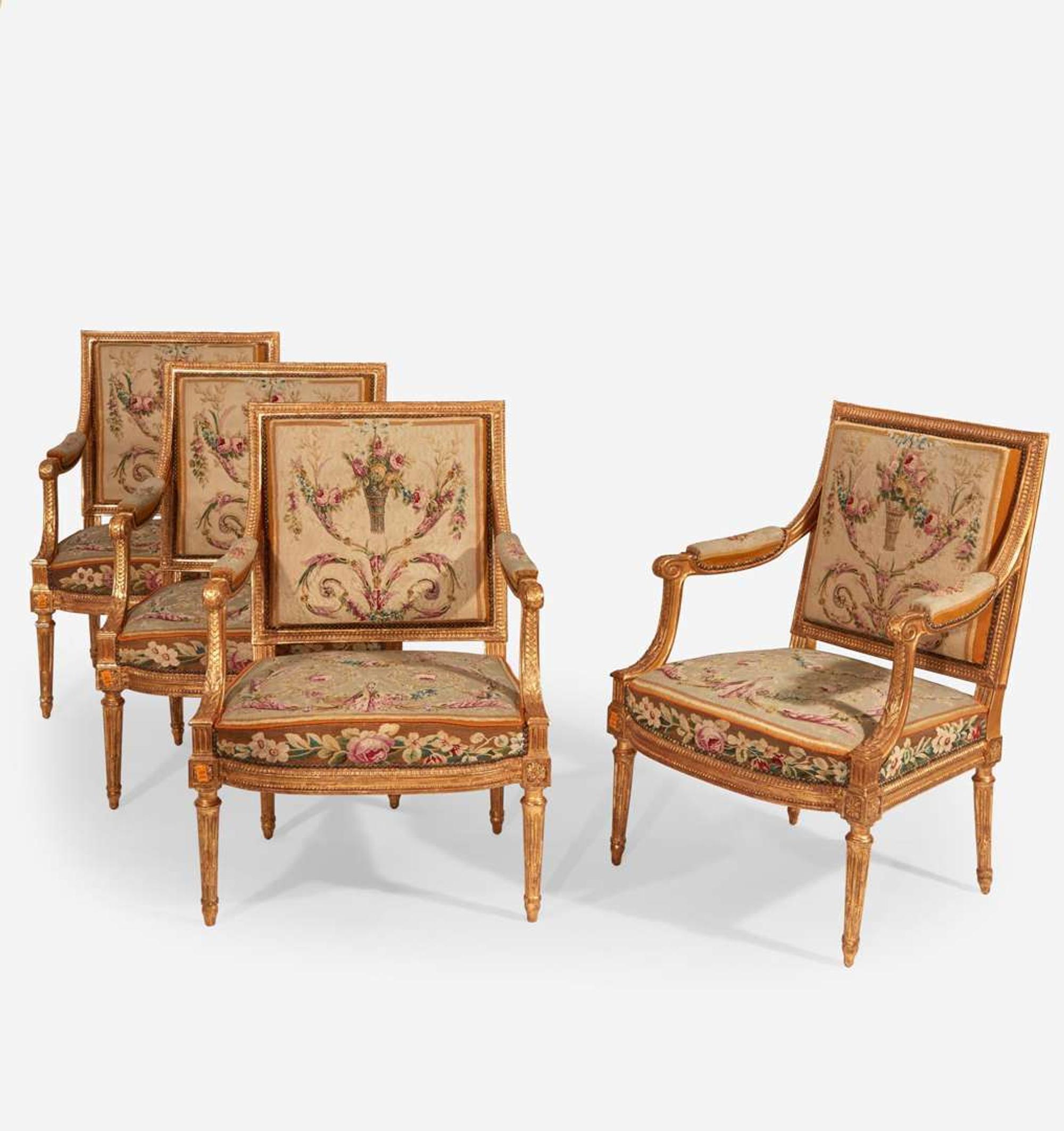 A Set of Four Louis XVI Giltwood Fauteuils 18th century