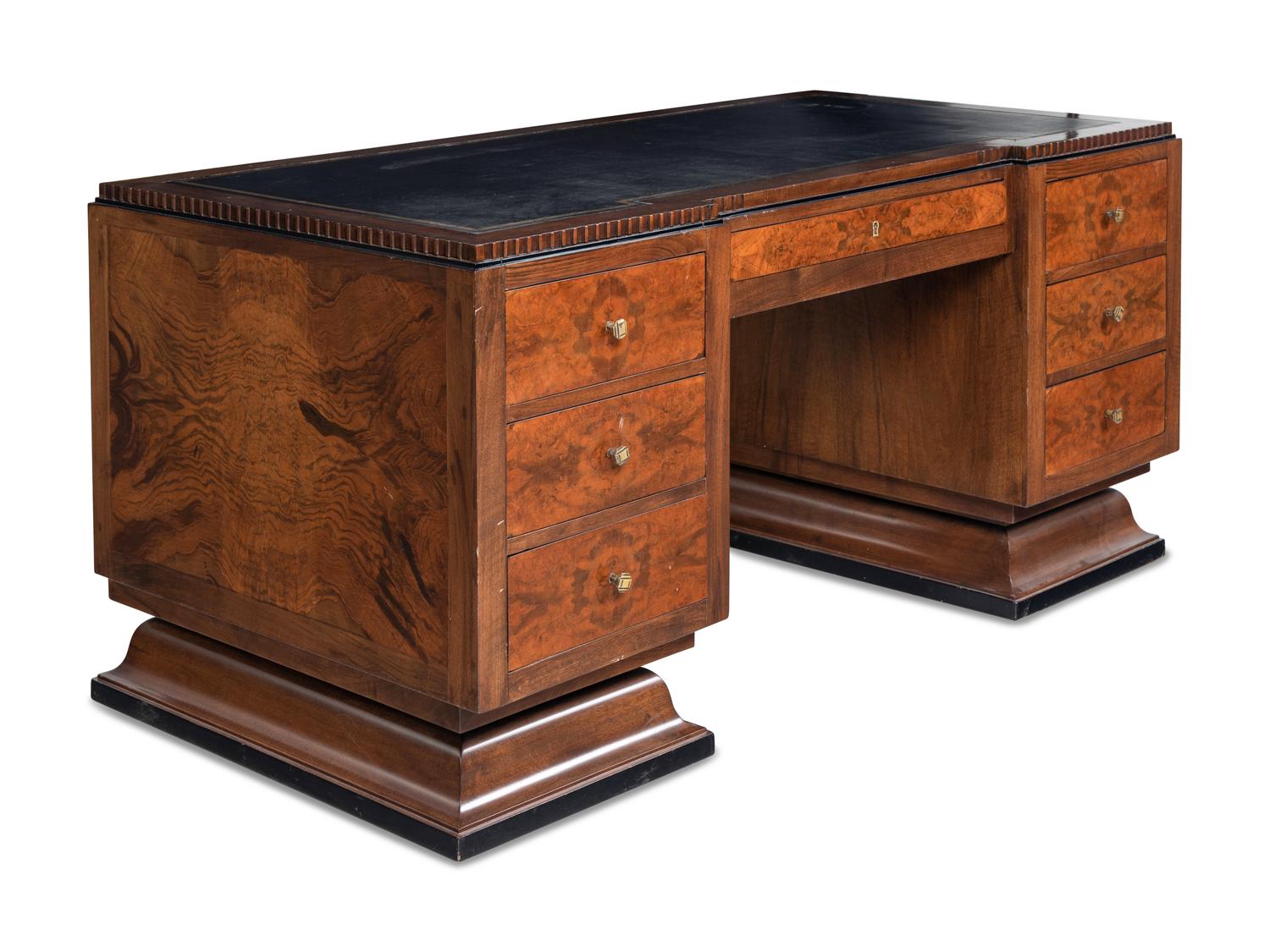 An Art Deco Walnut Pedestal Desk