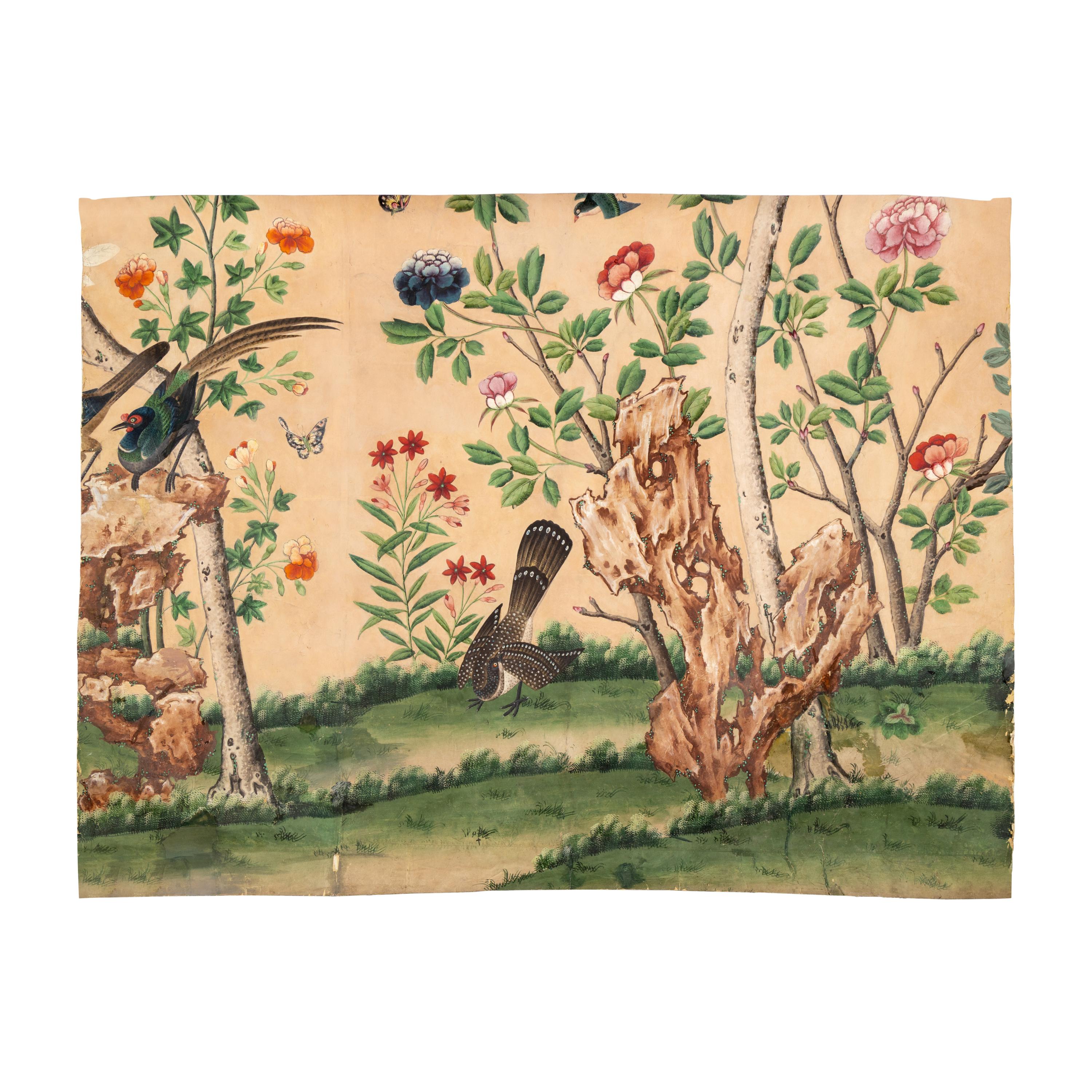 A Group of Chinese Hand-Painted Wallpaper Panels