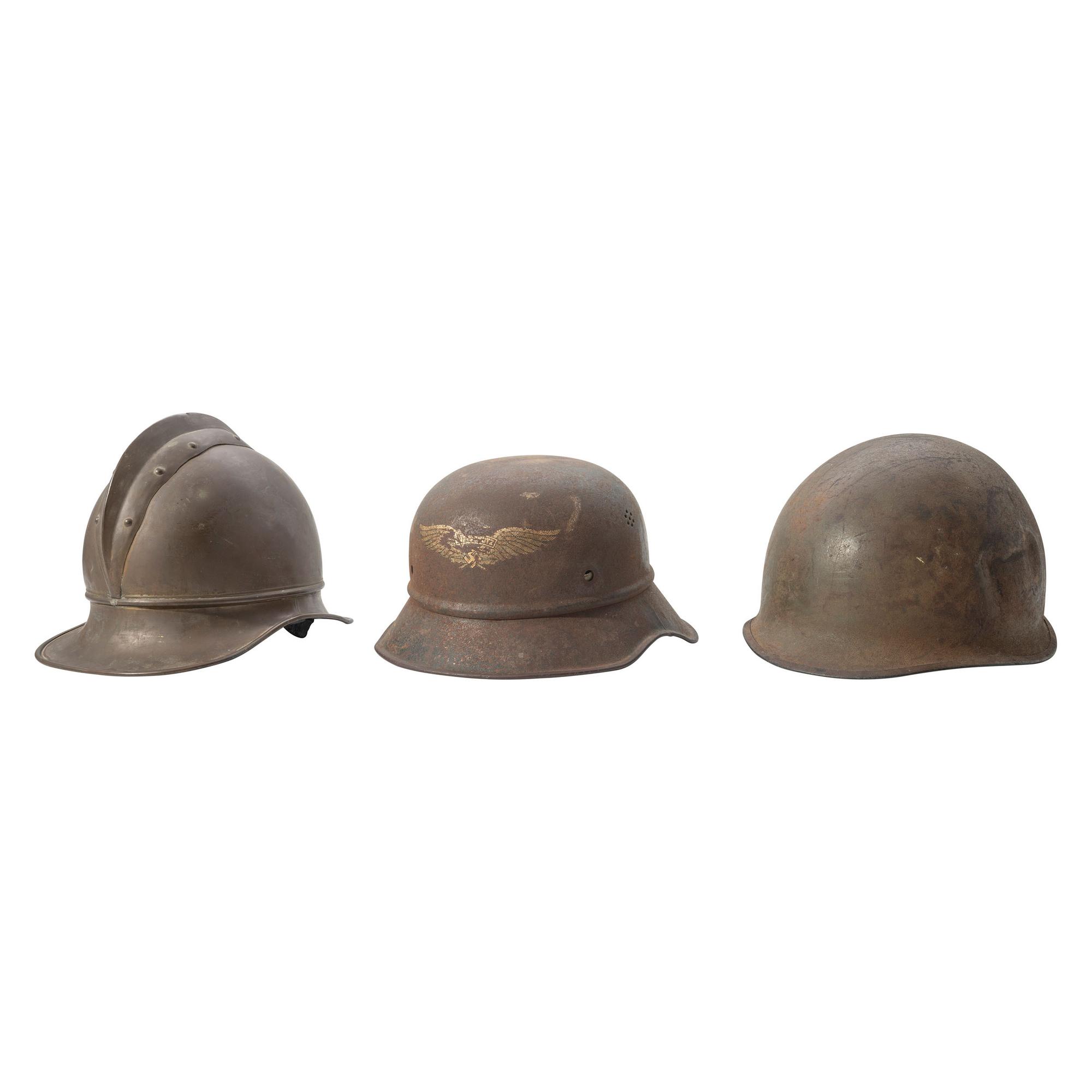 Lot of Three Helmets Including US M1 Shell, and Luftschutz Civil Defense Helmet