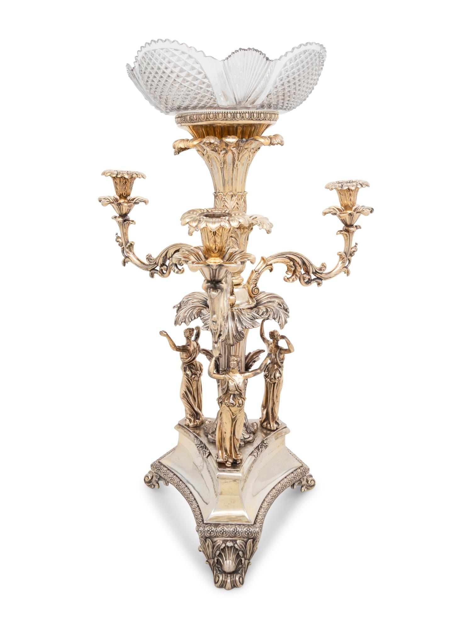 An English Silver-Plate and Cut-Glass Centerpiece