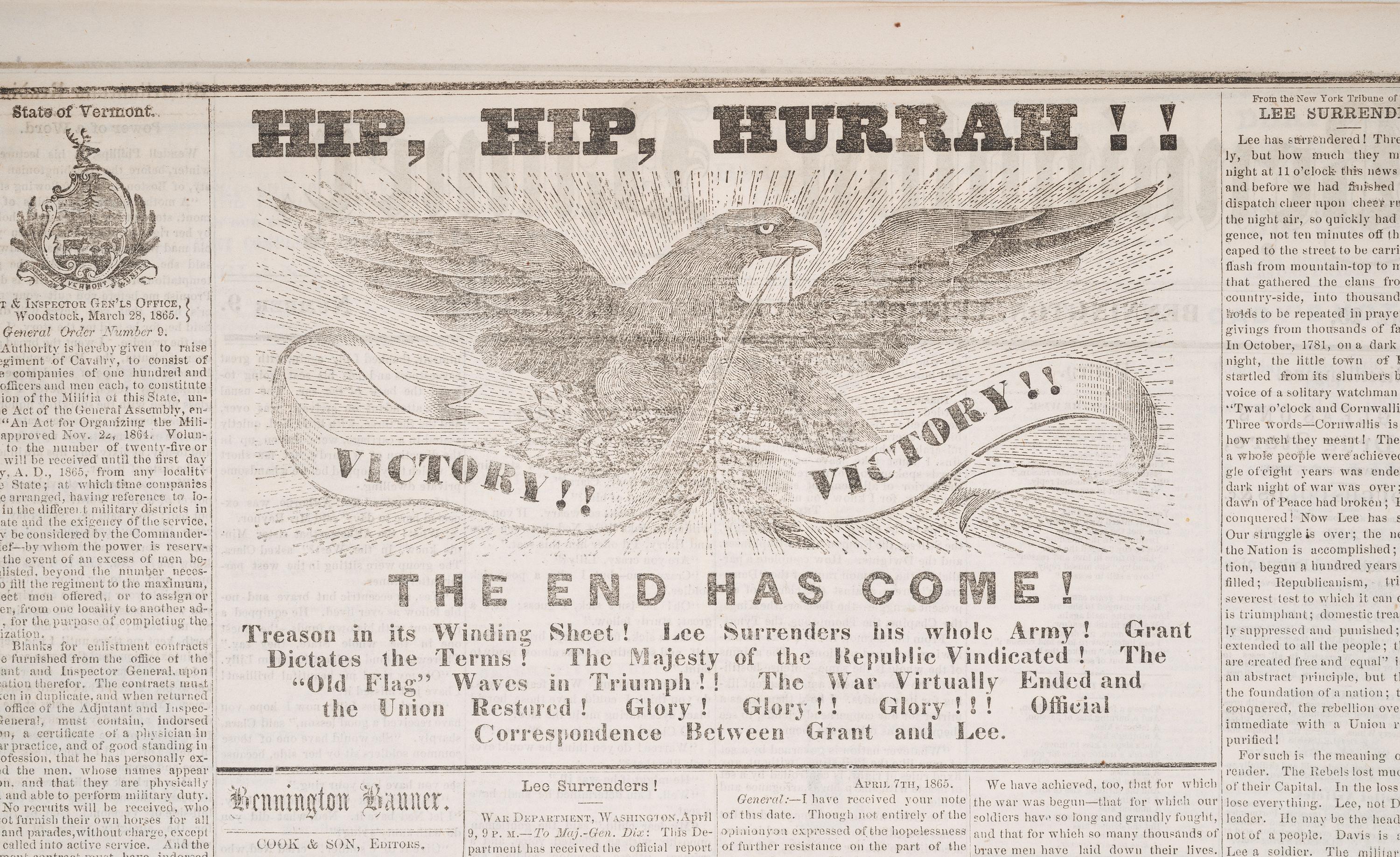 [CIVIL WAR]. 4 war-date newspapers, incl. capture of Fort Sumter and Lee's surrender at Appomattox.