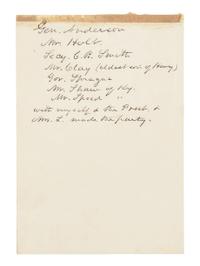 [LINCOLN, Mary Todd (1818-1882)]. Partially engraved invitation to a White House dinner, Washington, D.C., 17 October 1861.
