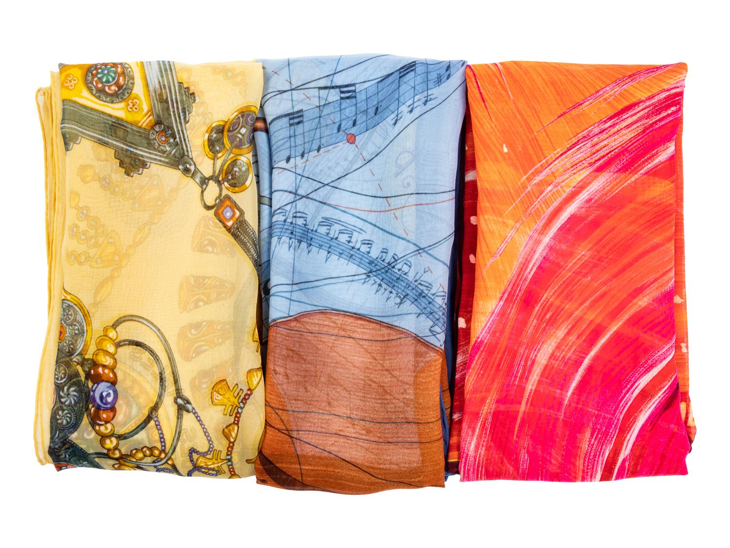 Three Hermès 90cm Silk Chiffon Scarves