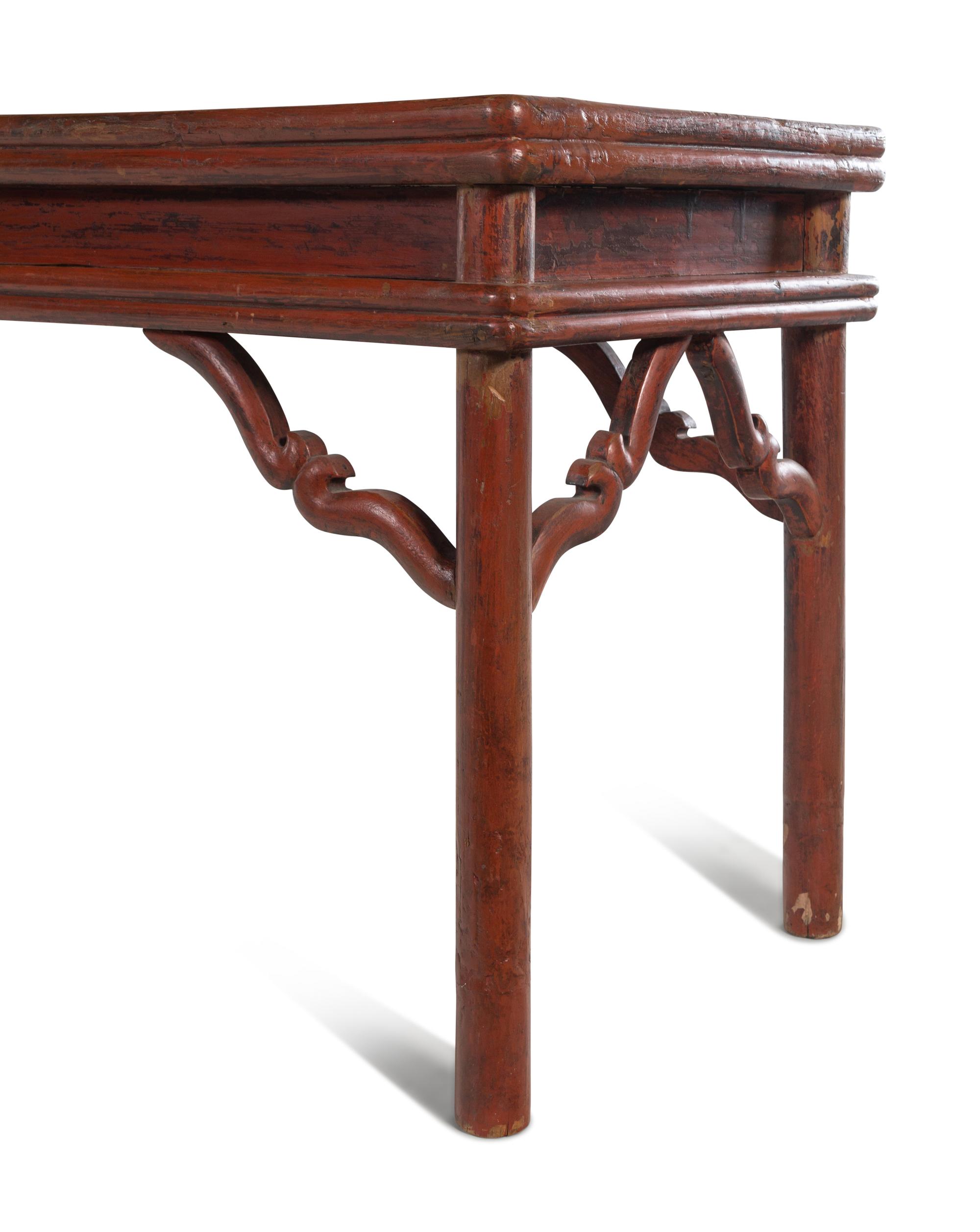 A Chinese Hardwood Altar Table with Remnants of Red Pigment
