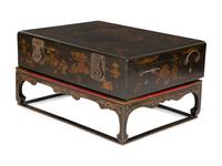 A Chinese Lacquered Trunk on Stand