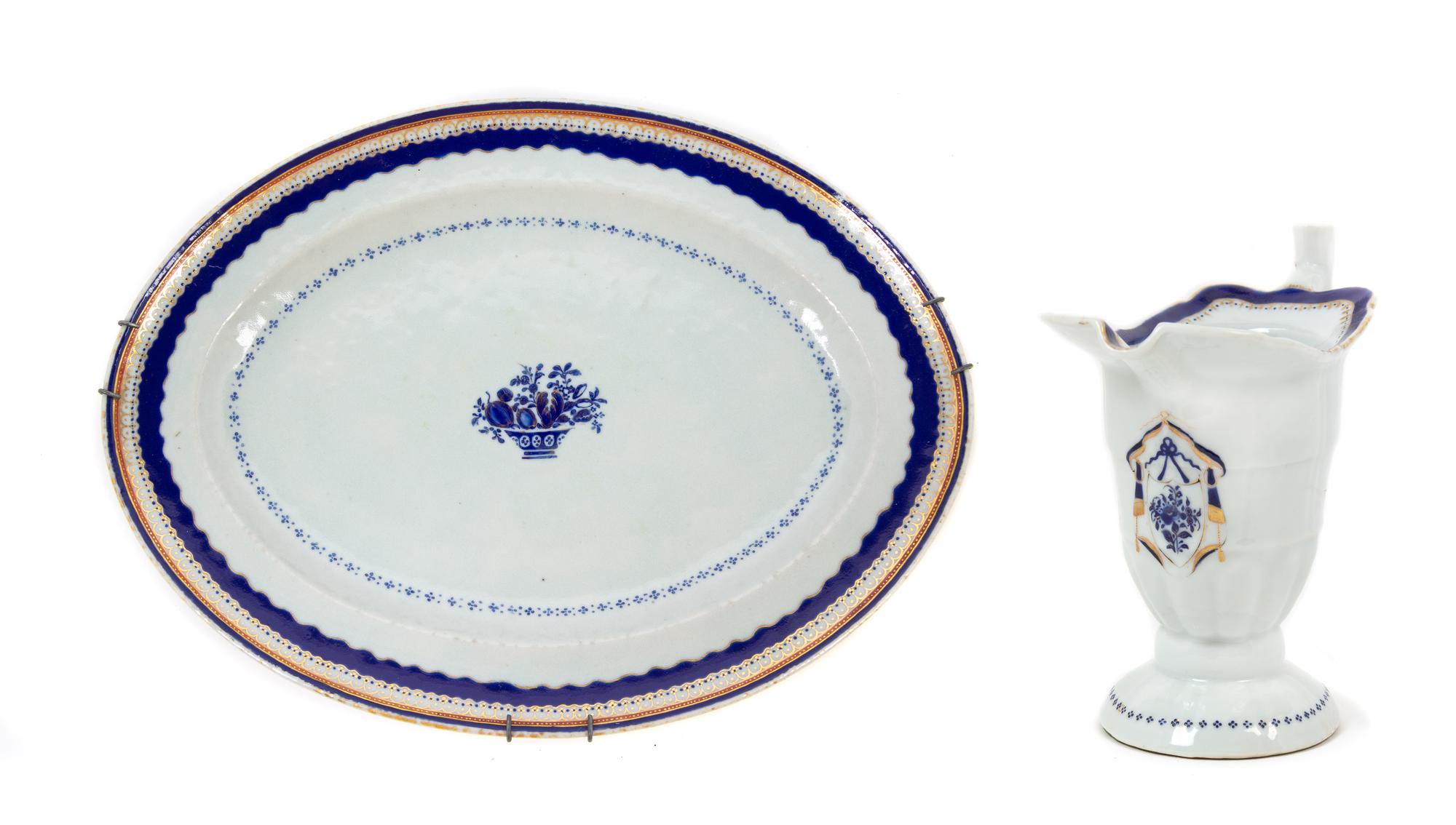 A Chinese Export Porcelain Platter and Creamer