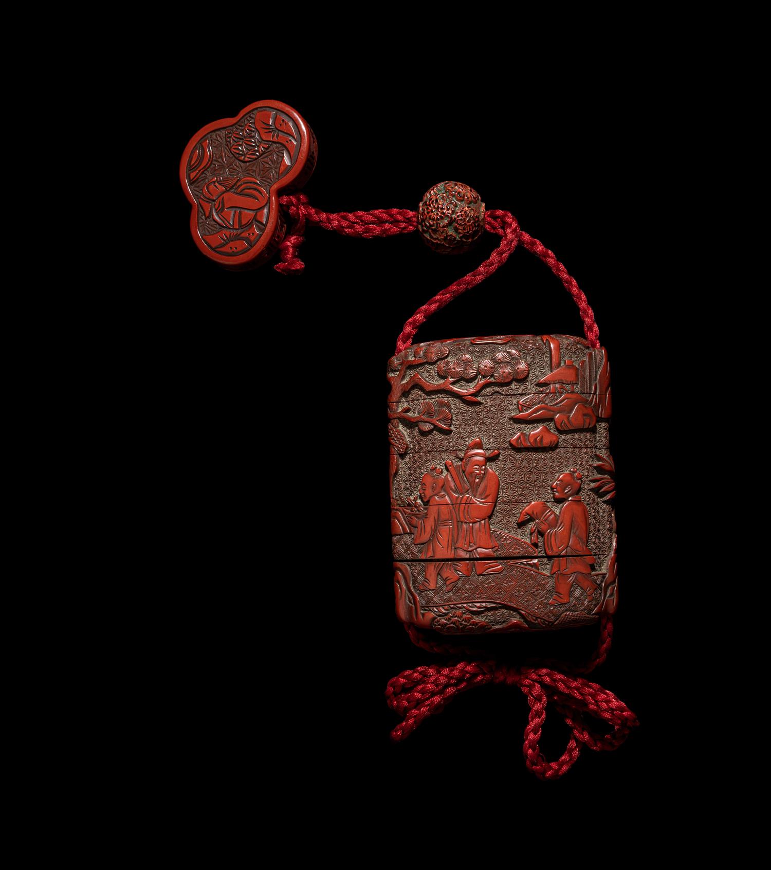 A Japanese Cinnabar Lacquer Four-Case Inro