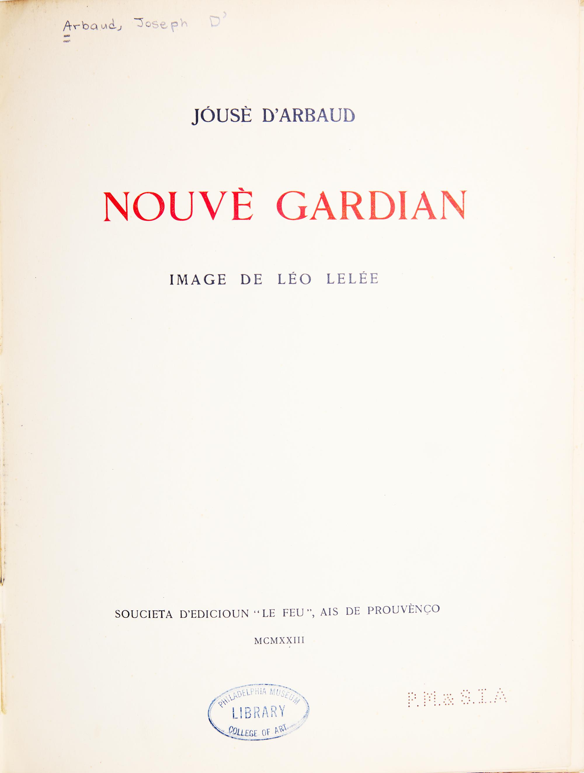 [Art] [Lelee, Leo] D'Arbaud, Jouse. Nouve Gardian