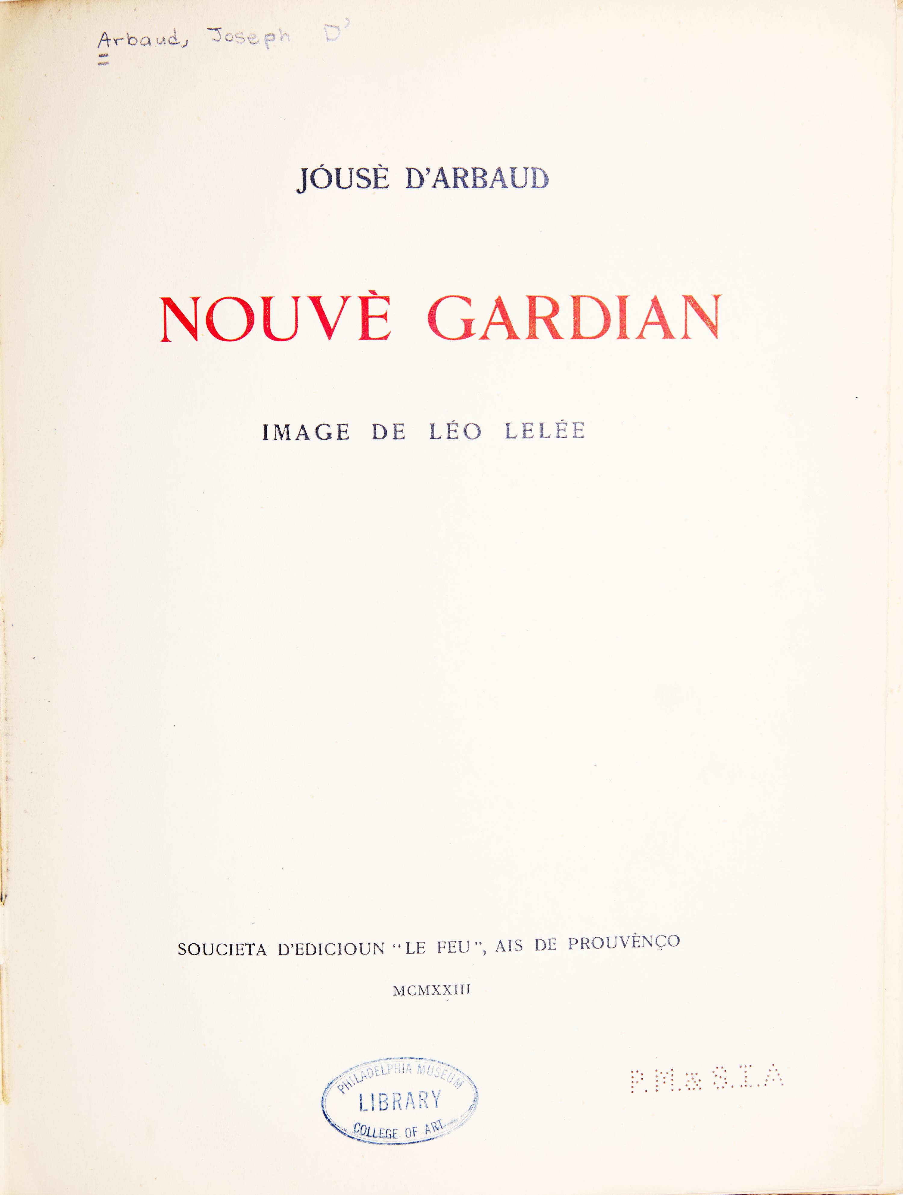 [Art] [Lelee, Leo] D'Arbaud, Jouse. Nouve Gardian