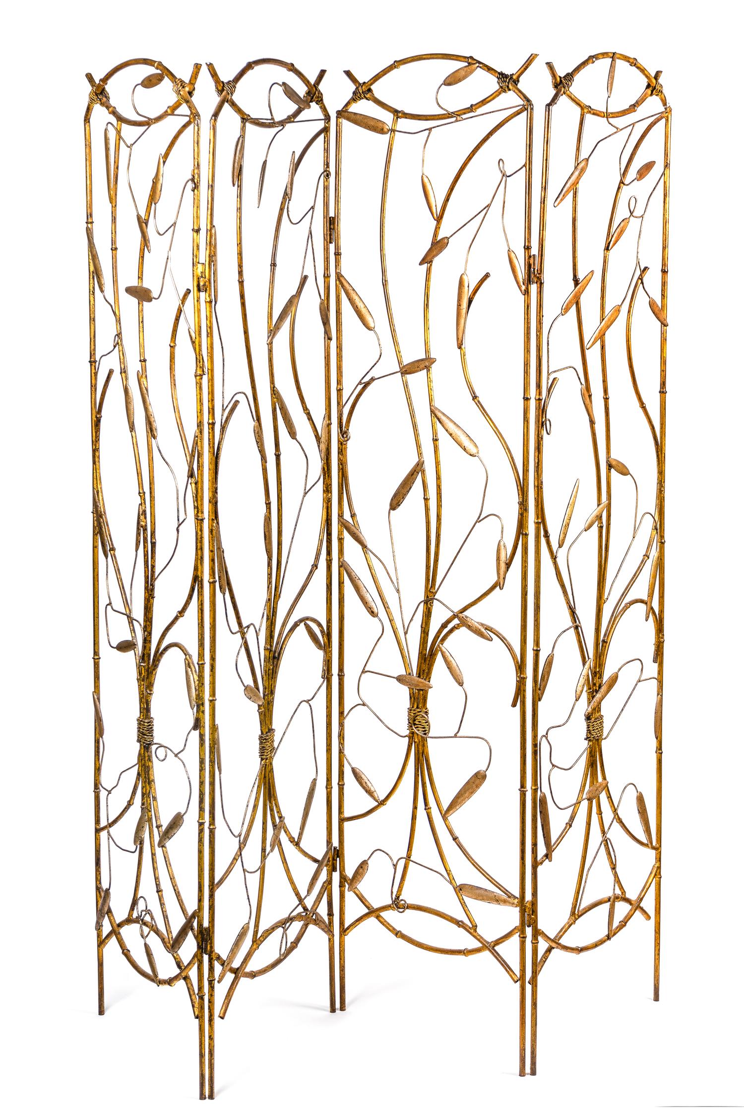 A Gilt Metal Foliate Design Four-Panel Floor Screen — MID-20TH CENTURY