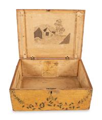 A Yellow Decoupage and Painted Schoolgirl's Box