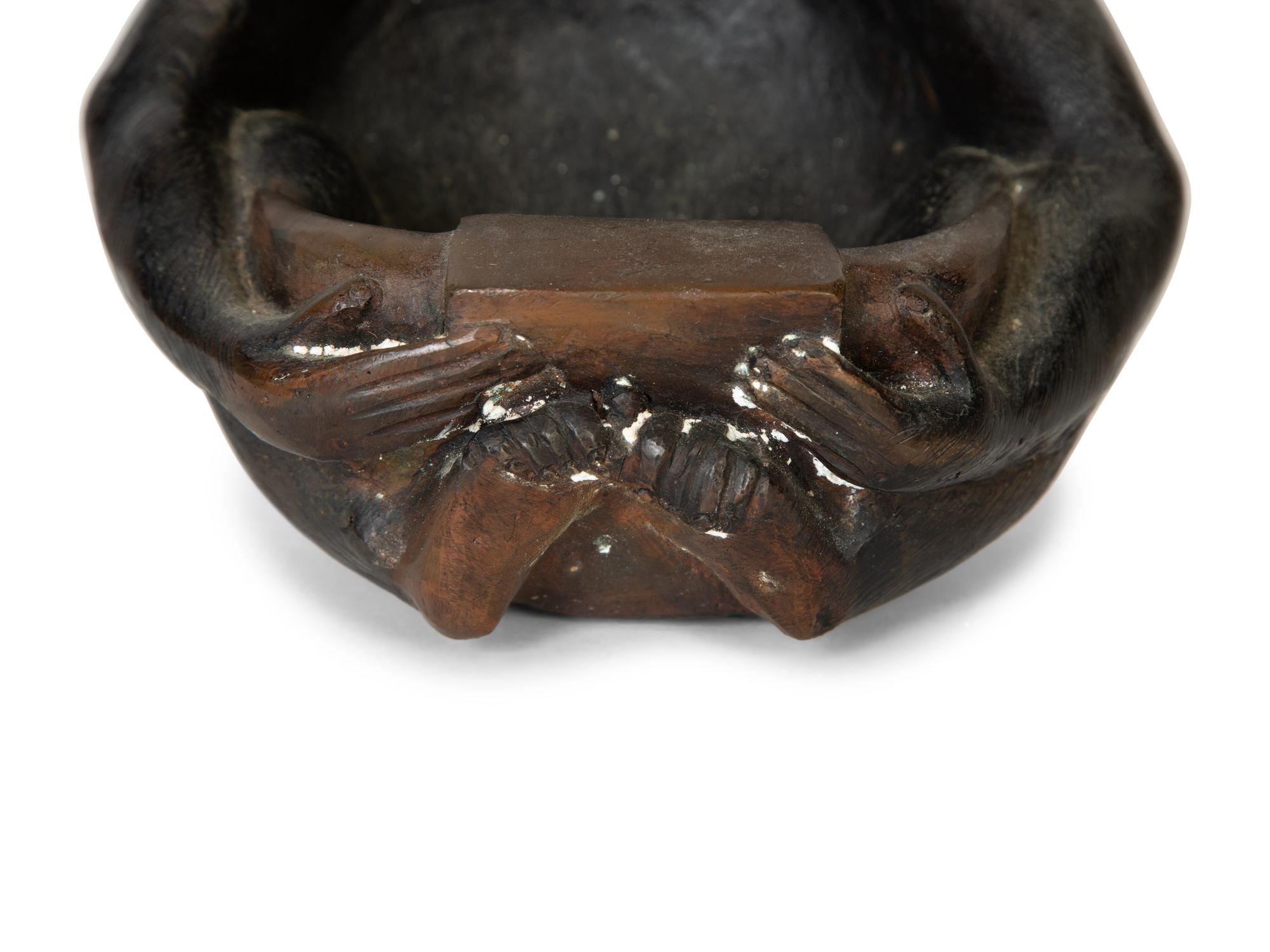A Patinated Bronze Monkey Figural Offering Bowl — 19th/20th Century
