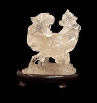 A Chinese Rock Crystal Figural Group Height of rock crystal figure 5 1/2 inches. — 20TH CENTURY