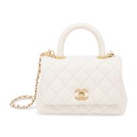 Chanel, Mini Top Handle Flap Bag in White Caviar Leather