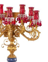 A Pair of Monumental Empire Style Gilt Bronze and Lapis Lazuli Torchères