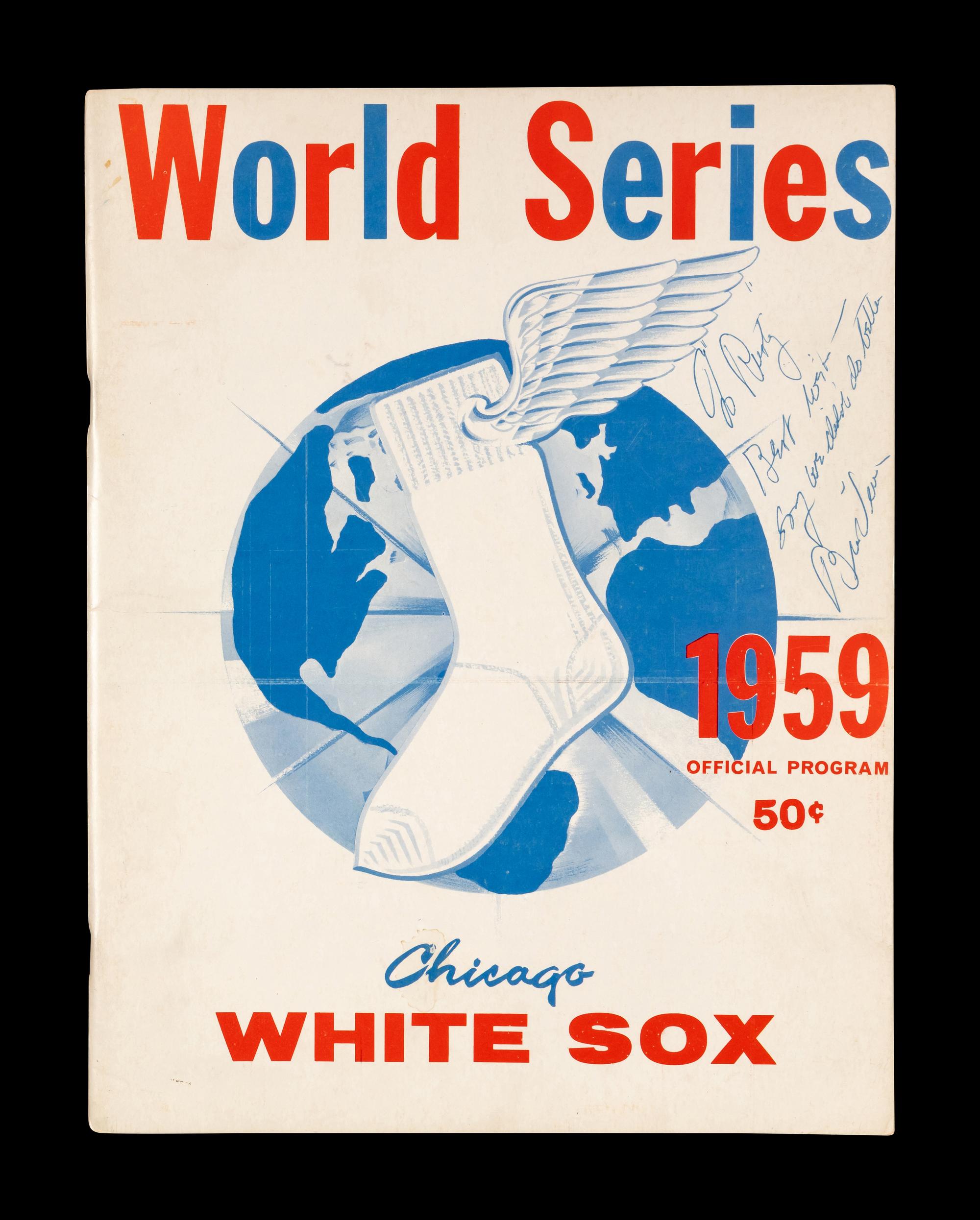 A Bill Veeck Signed Autograph 1959 World Series Program With Game 6 Ticket Stub (Beckett Authentication Services)