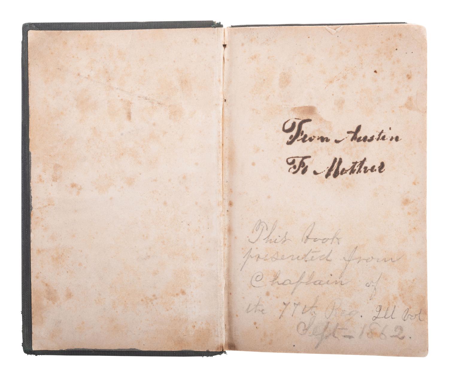[CIVIL WAR]. 2 pocket New Testaments identified to Austin Walker, 77th Illinois Infantry, WIA.