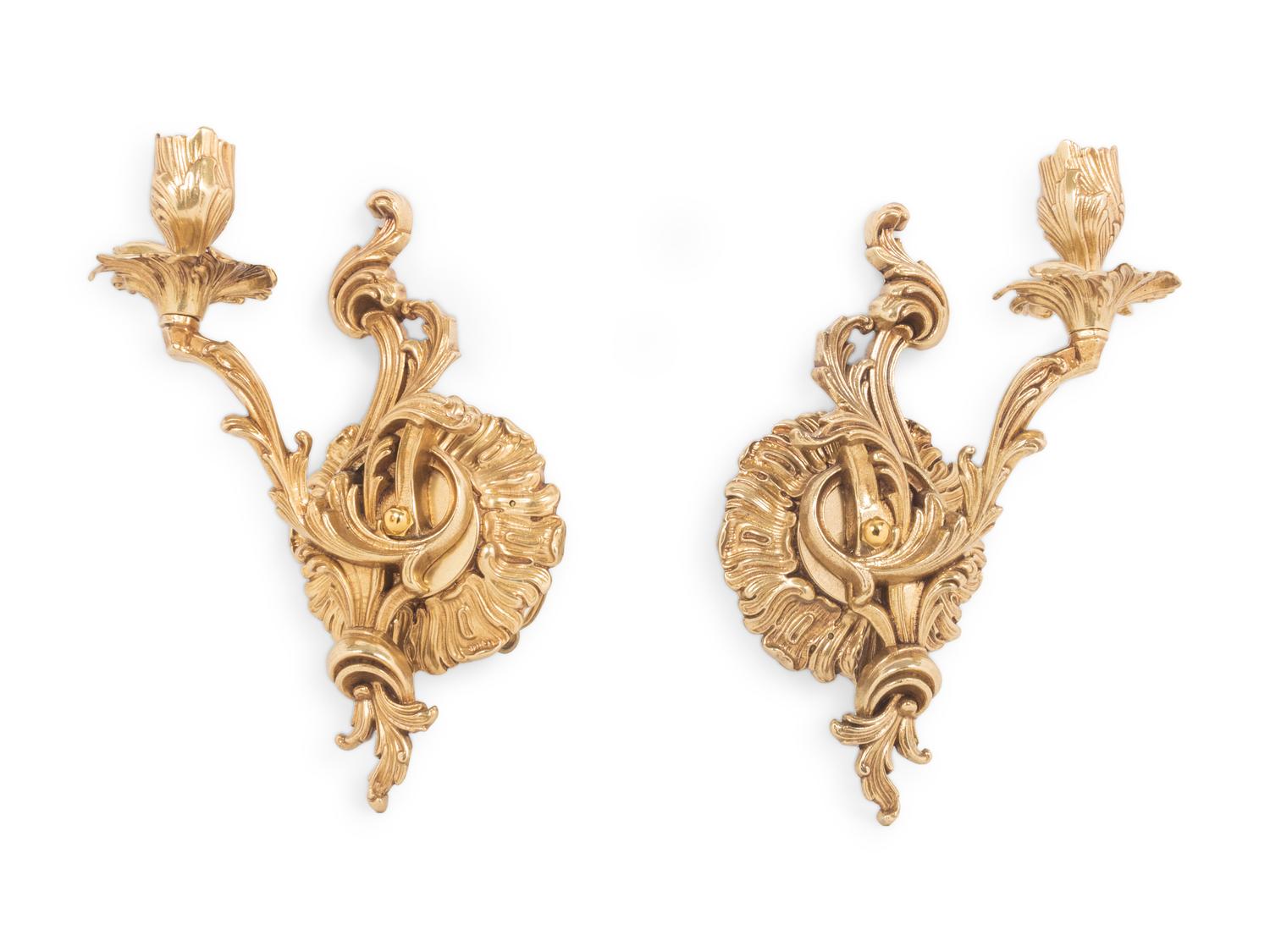 A Pair of Gilt Metal Single-Light Sconces