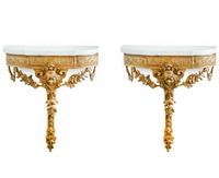 A Pair of Neoclassical Style Giltwood Marble-Top Console Tables — 19th Century