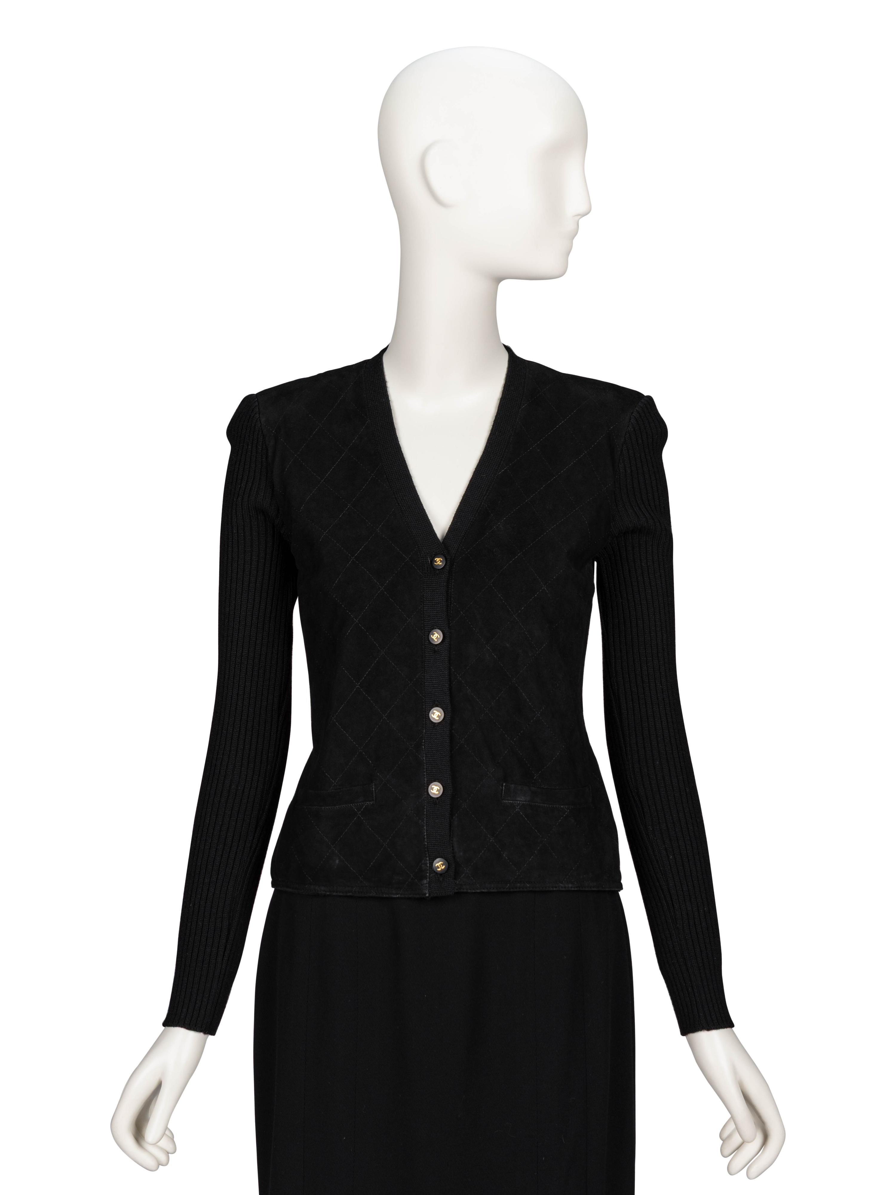 Chanel, Black Suede & Knit Cardigan