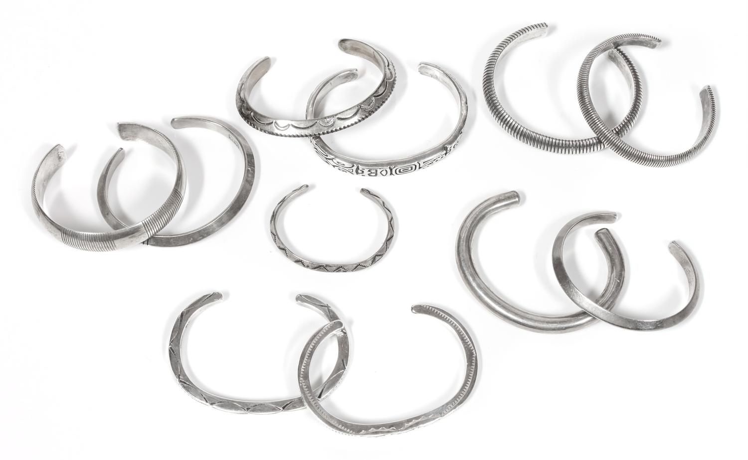 Collection of Southwestern Silver Guard Bracelets Length of one 5 x opening 1 x width 1/8 inches