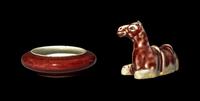 Two Chinese Copper Red Glazed Porcelain Scholar's Objects