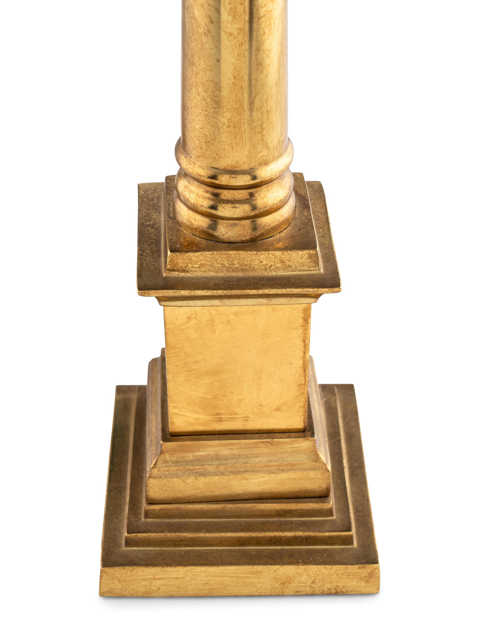 A Pair of Brass Columnar Lamps