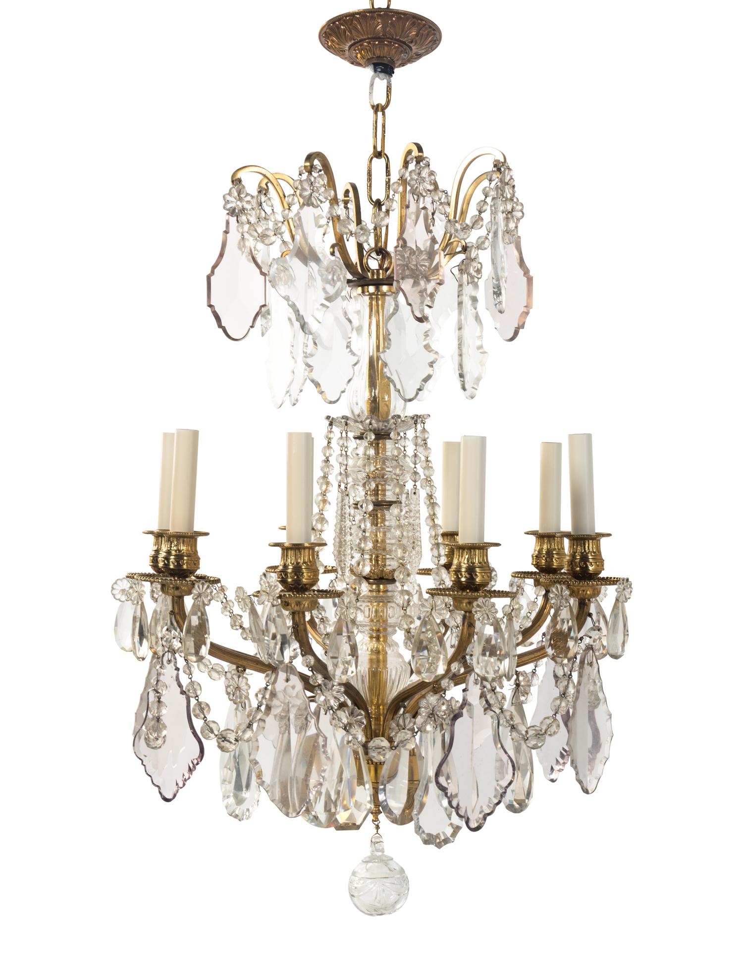A Continental Gilt Brass and Cut Glass Eight-Light Chandelier