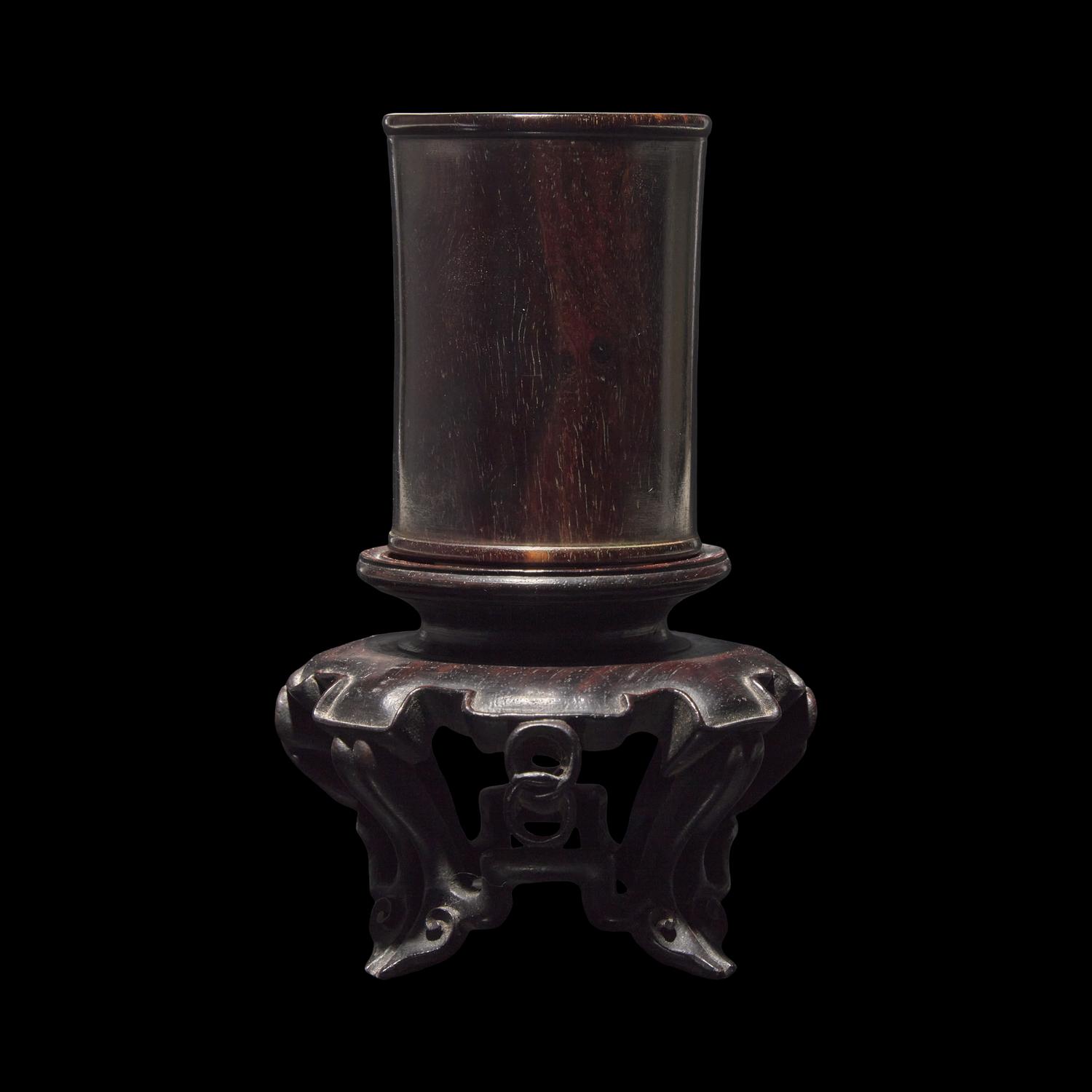 A Small Chinese Zitan Brushpot, Bitong 紫檀素面筆筒
