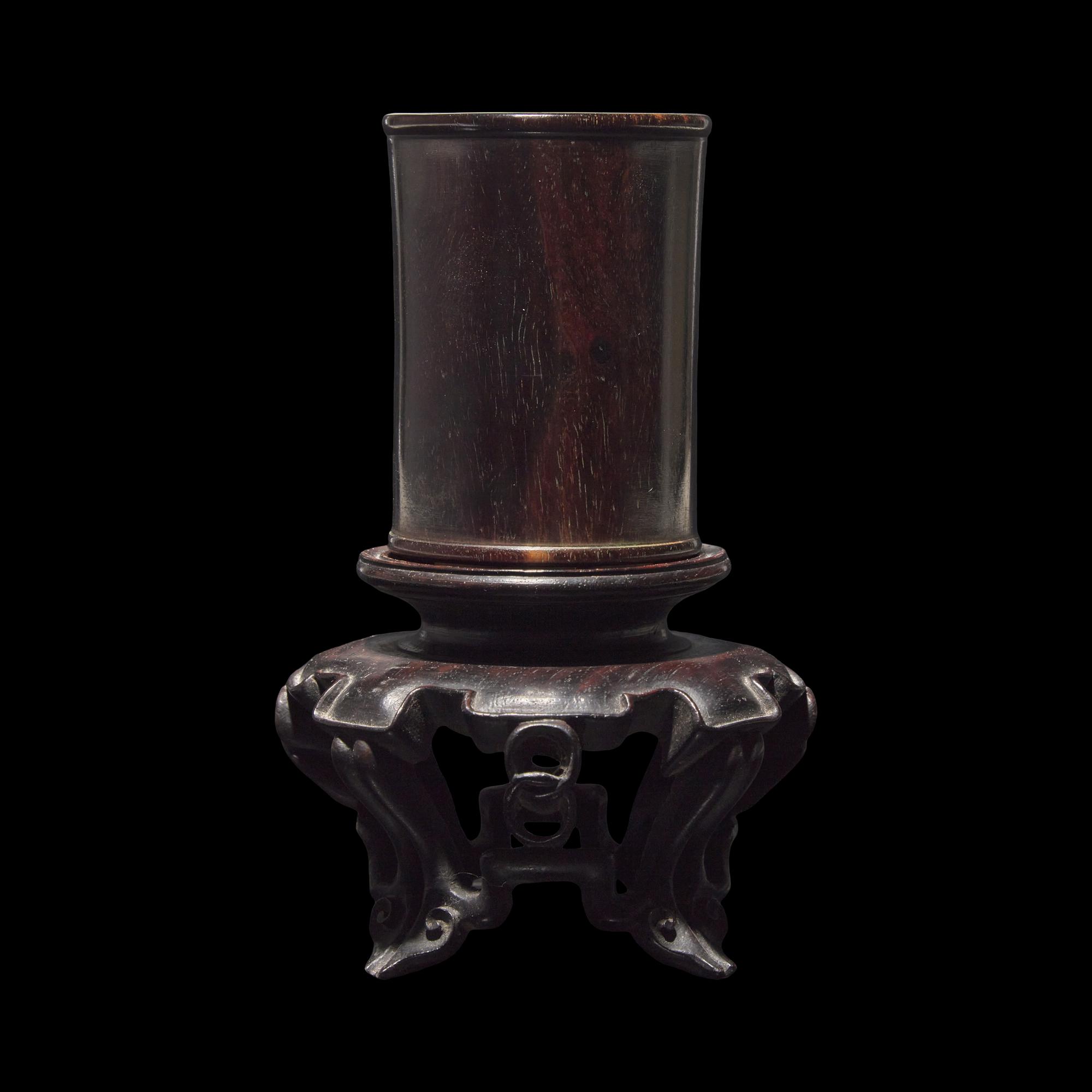 A Small Chinese Zitan Brushpot, Bitong 紫檀素面筆筒