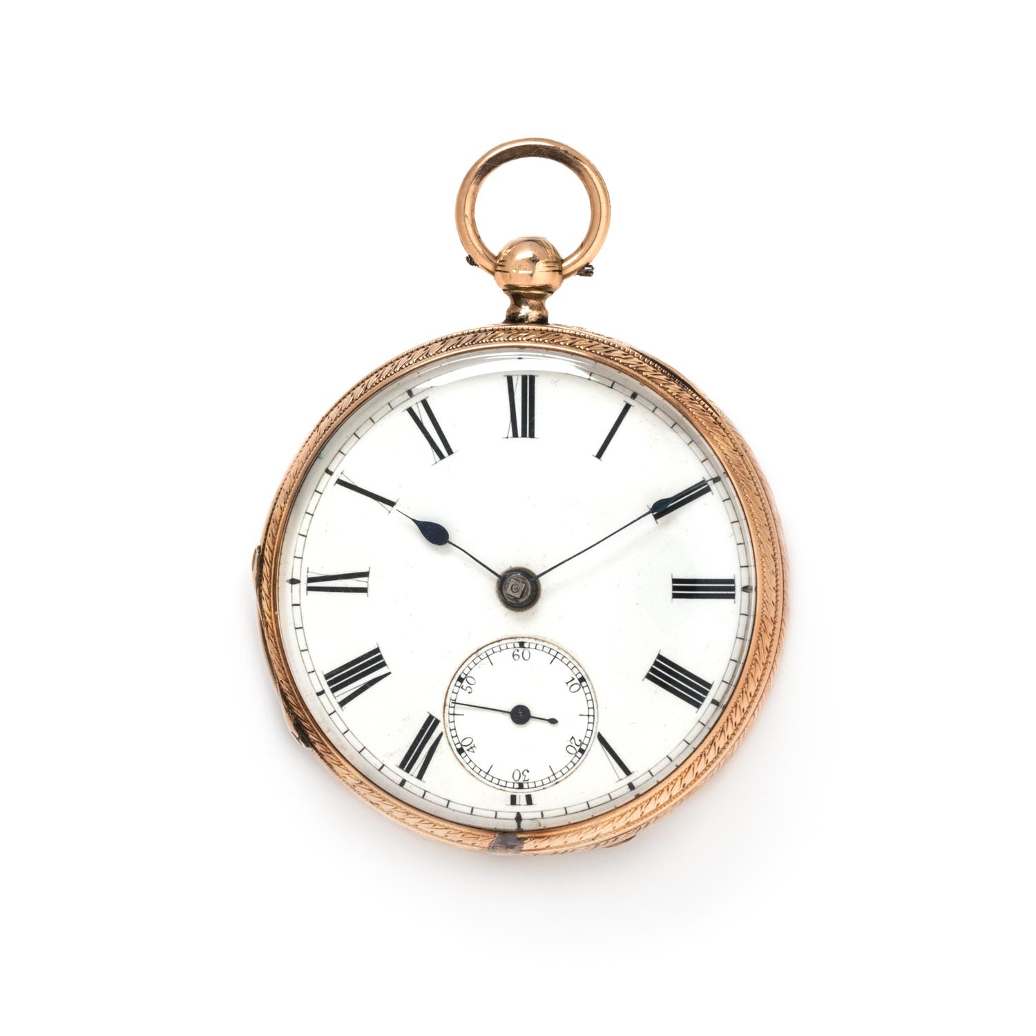 BRITISH, 9K PINK GOLD OPEN FACE POCKET WATCH