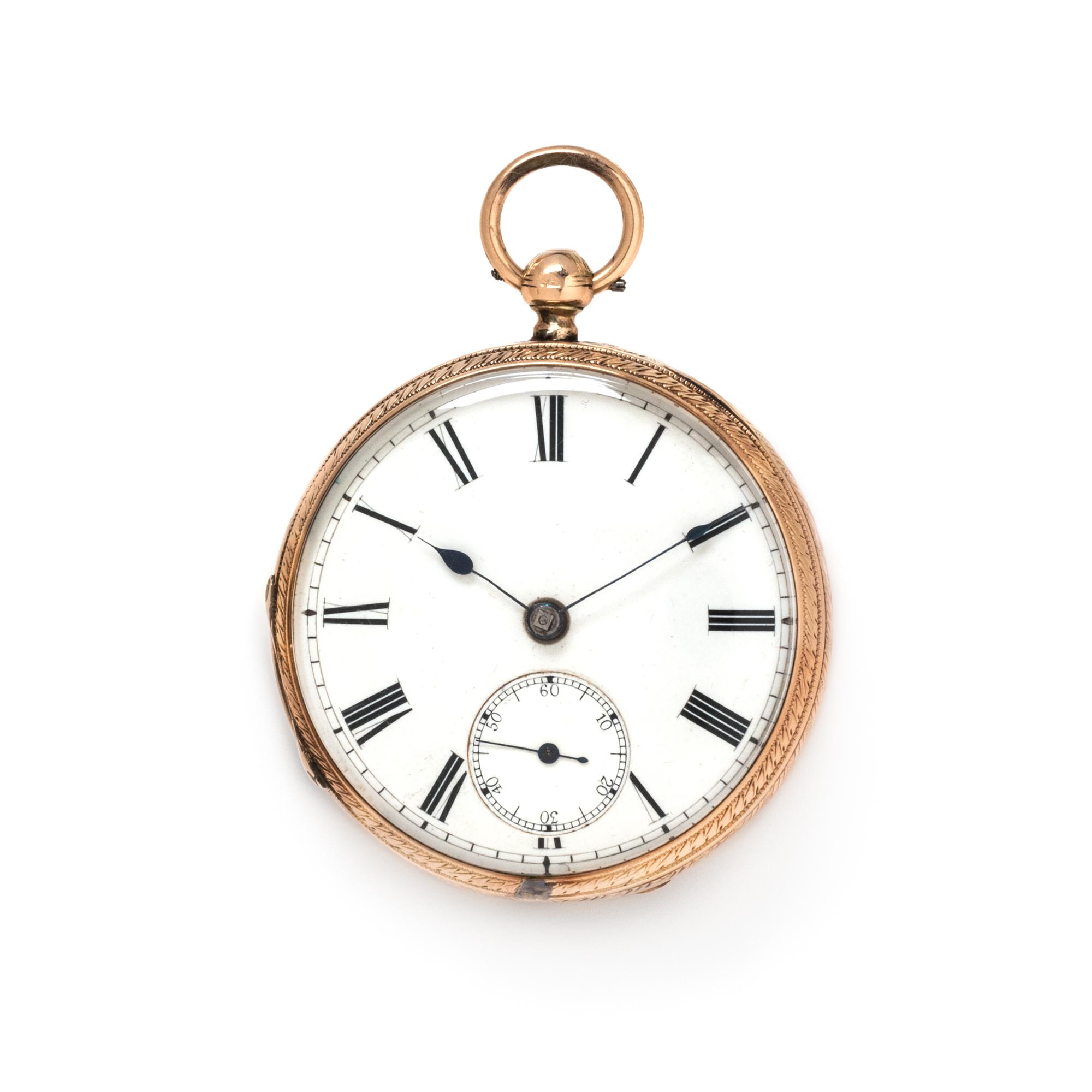 BRITISH, 9K PINK GOLD OPEN FACE POCKET WATCH