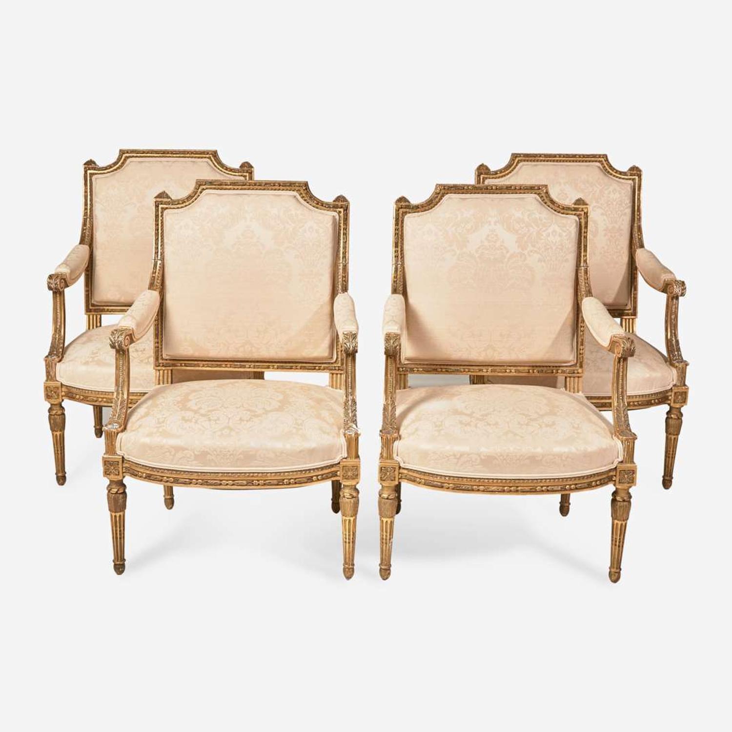 A set of four Louis XVI style giltwood fauteuils 19th century