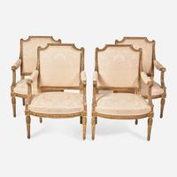 A set of four Louis XVI style giltwood fauteuils 19th century