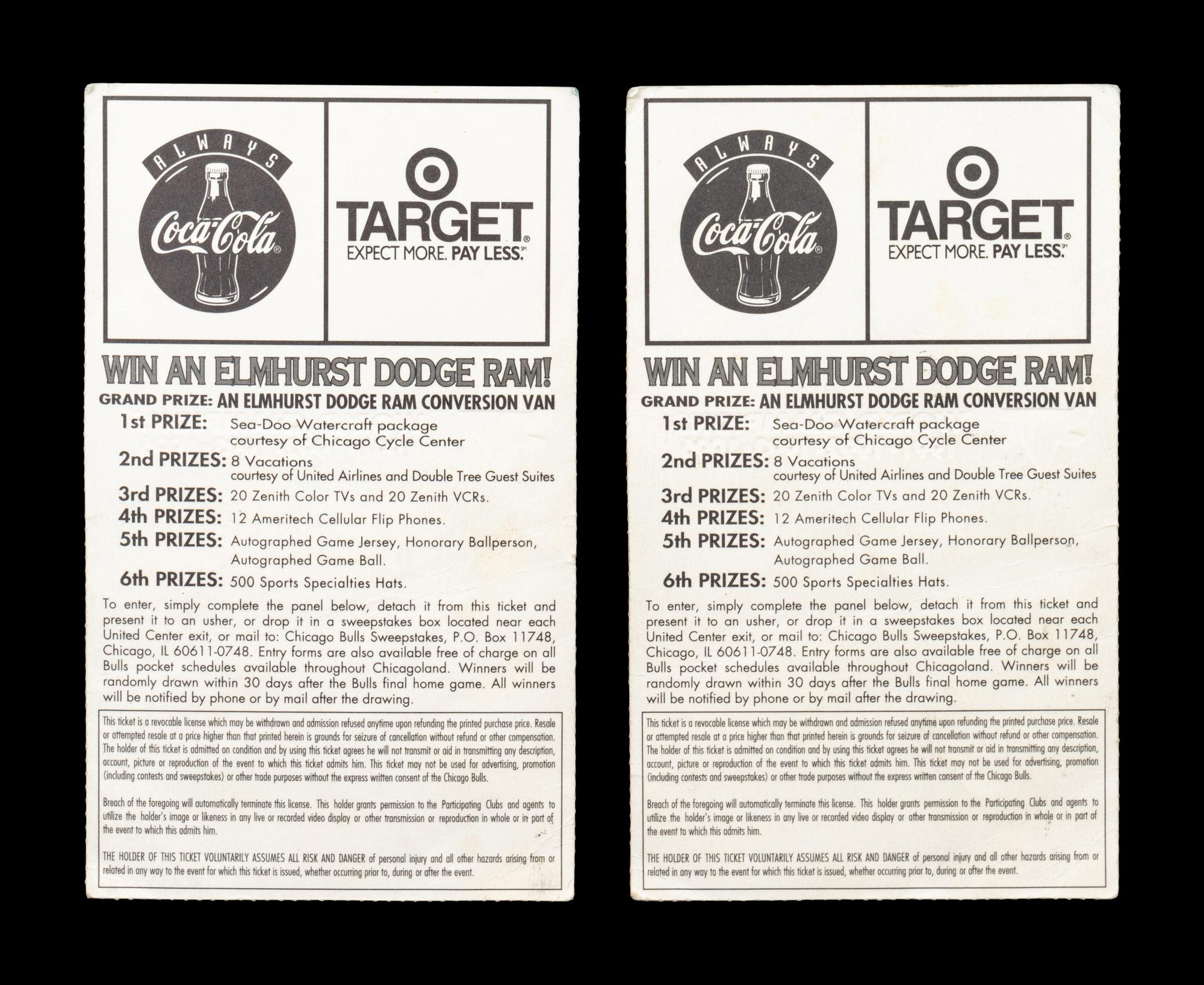 A Group of Two June 13, 1997 Michael Jordan Chicago Bulls NBA Championship Game 6 Title Clinching Tickets (Jordan's Fifth NBA Championship),