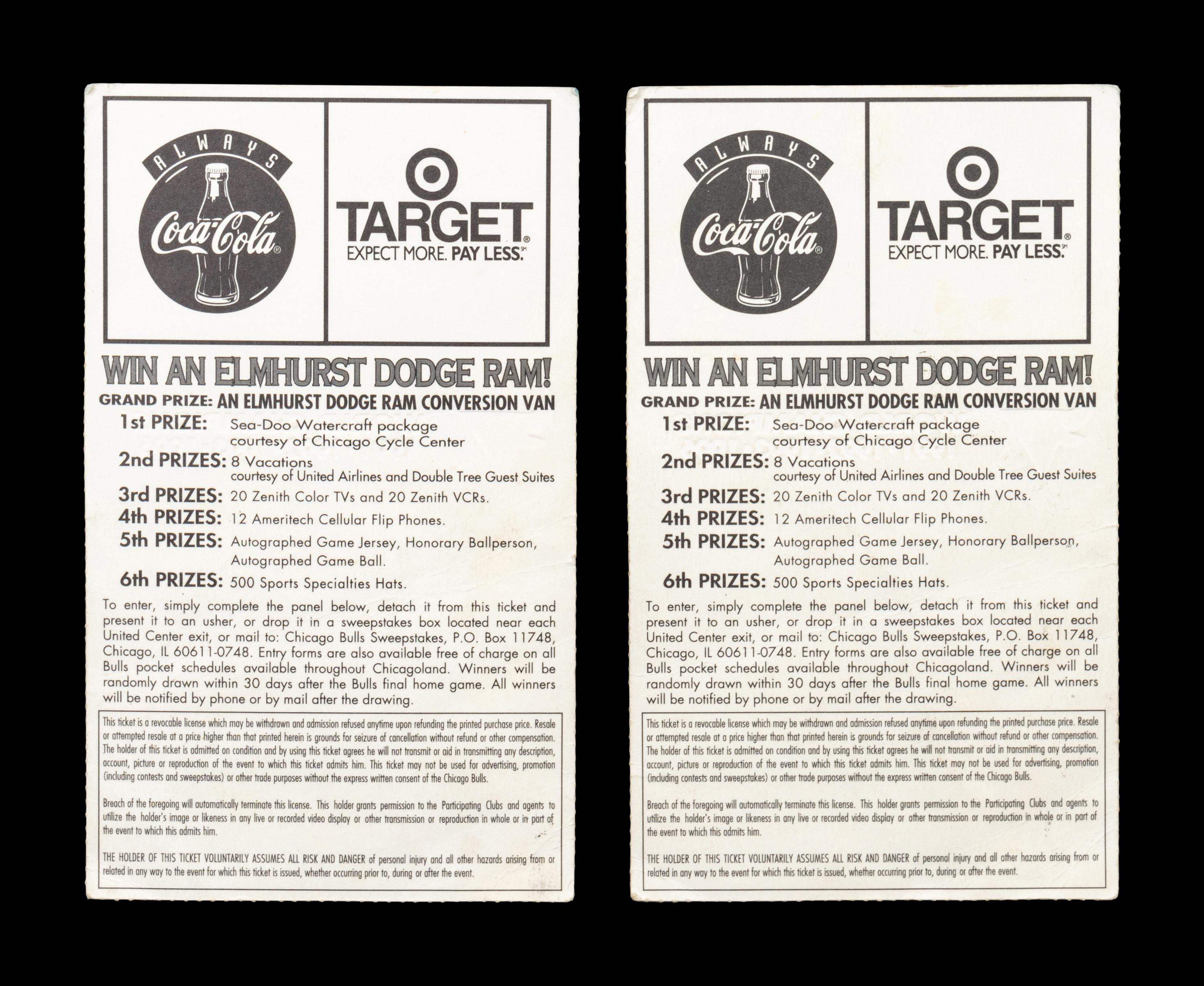A Group of Two June 13, 1997 Michael Jordan Chicago Bulls NBA Championship Game 6 Title Clinching Tickets (Jordan's Fifth NBA Championship),
