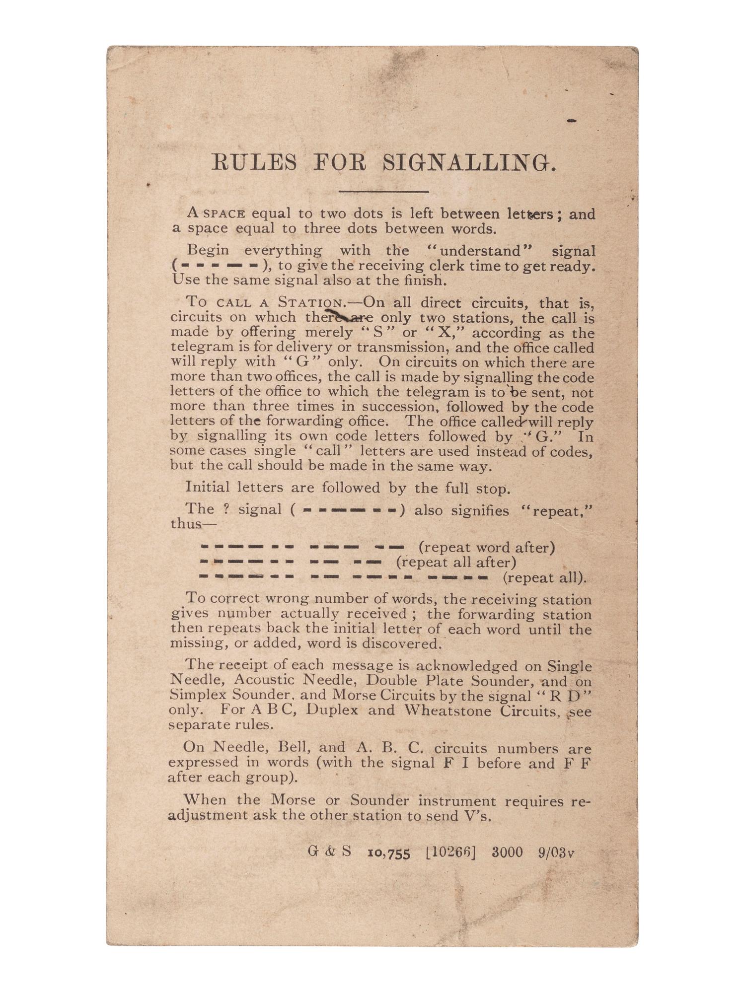 [SCIENCE & TECHNOLOGY]. A group of 2 telegraphy-related items, comprising: