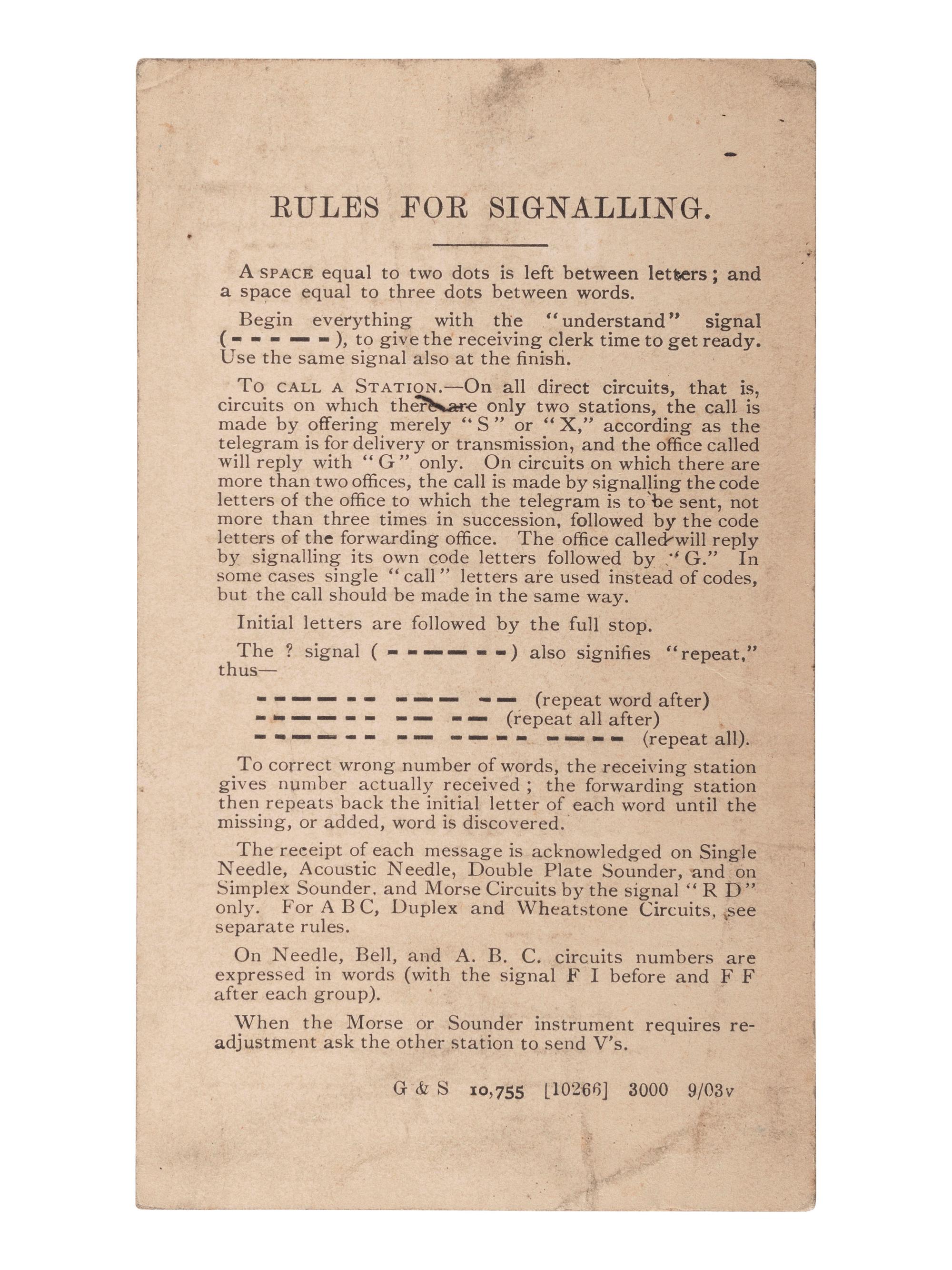 [SCIENCE & TECHNOLOGY]. A group of 2 telegraphy-related items, comprising: