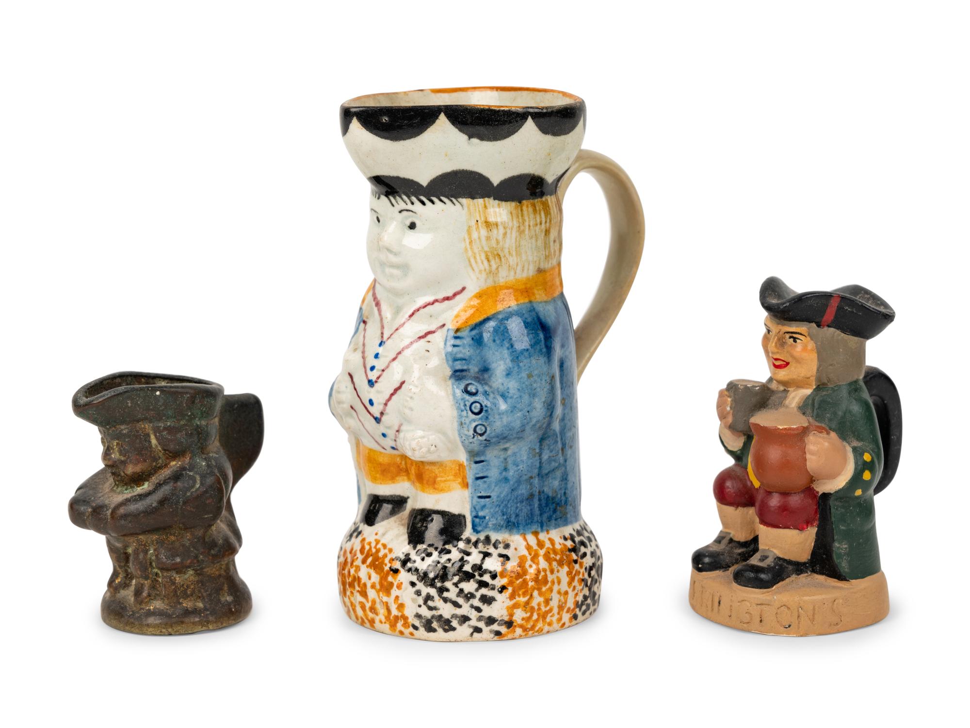 A Miniature Yorkshire Style Toby Jug and Two Miniature Toby Jug-Form Articles