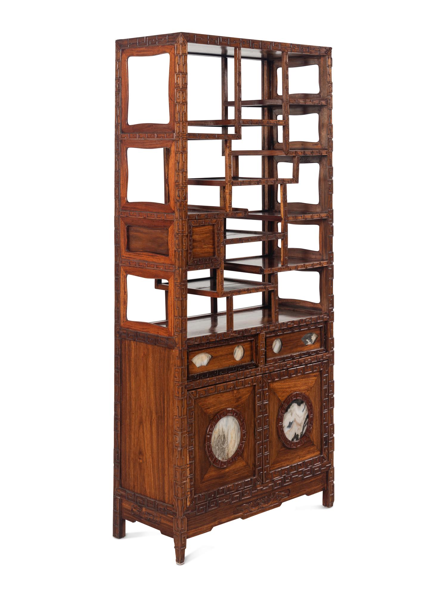 A Chinese Marble Inset Huanghuali Display Cabinet, Duobaoge