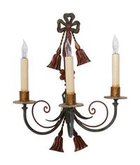 A Pair of Italian Tole Peinte Three-Light Sconces